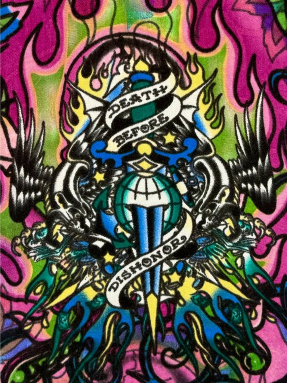Vtg Y2K Ed Hardy Purple Pink Fringe Scarf | McBling Edgy Streetwear Indie Grunge